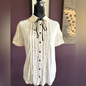 Antique White Ruffle Bow Girls Woven Button-Up
